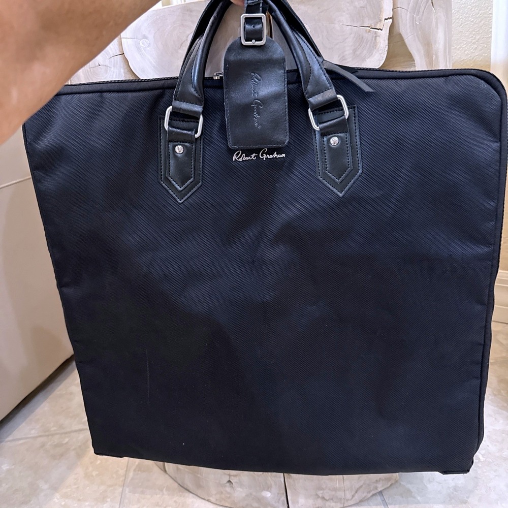 Robert Graham Black Nylon‎ Leather Trim Garment Bag Suit Carrier Travel Luggage
